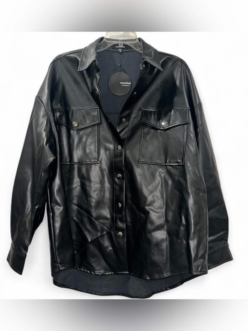 Mittoshop Faux Leather Button Down Shirt Women's Medium
